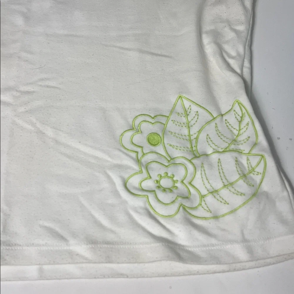 Vintage White Stag XL White Lime Green Embroidered Floral Sleeveless Tank Top - Picture 3 of 7